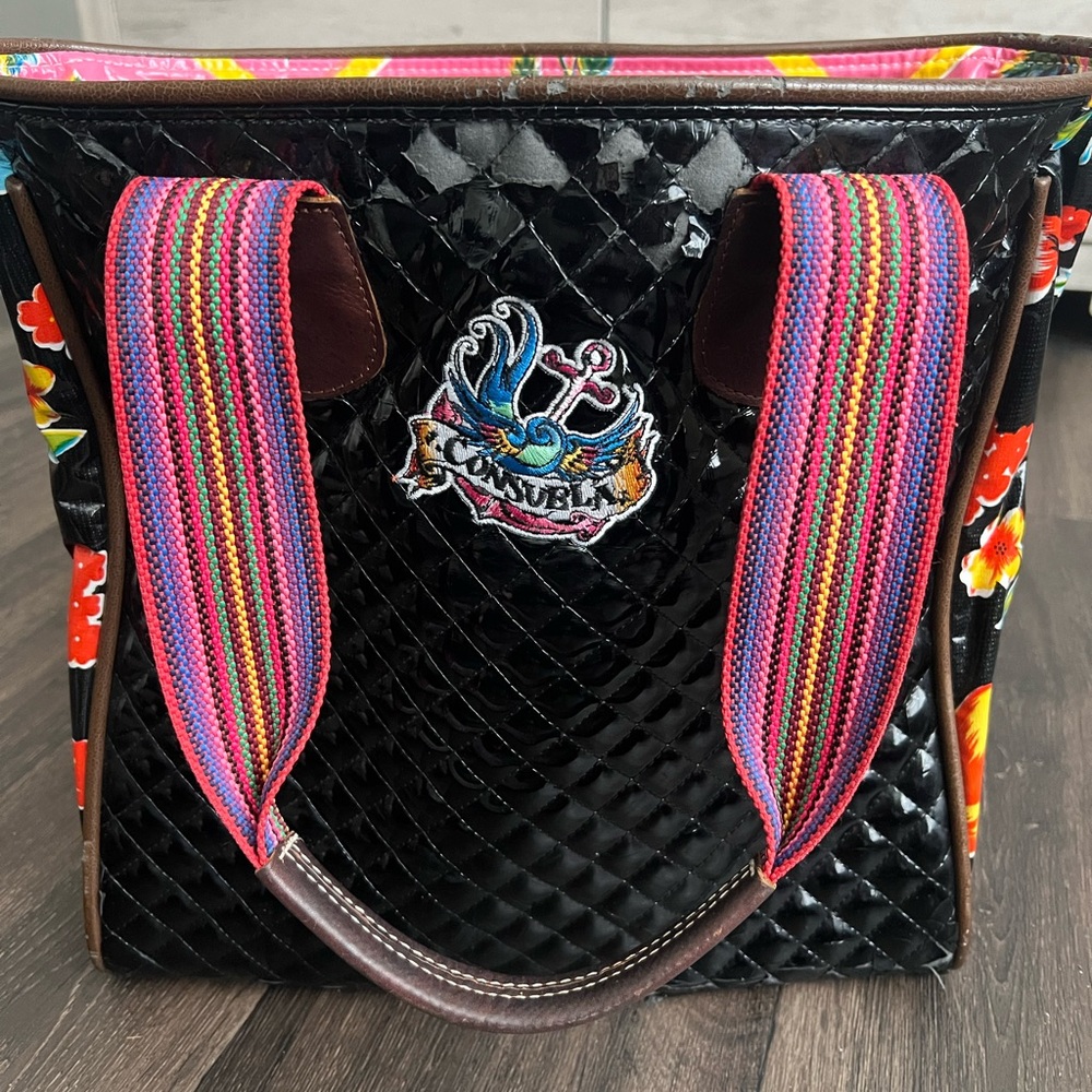 Consuela Black Quilted Tote with Multicolor Straps